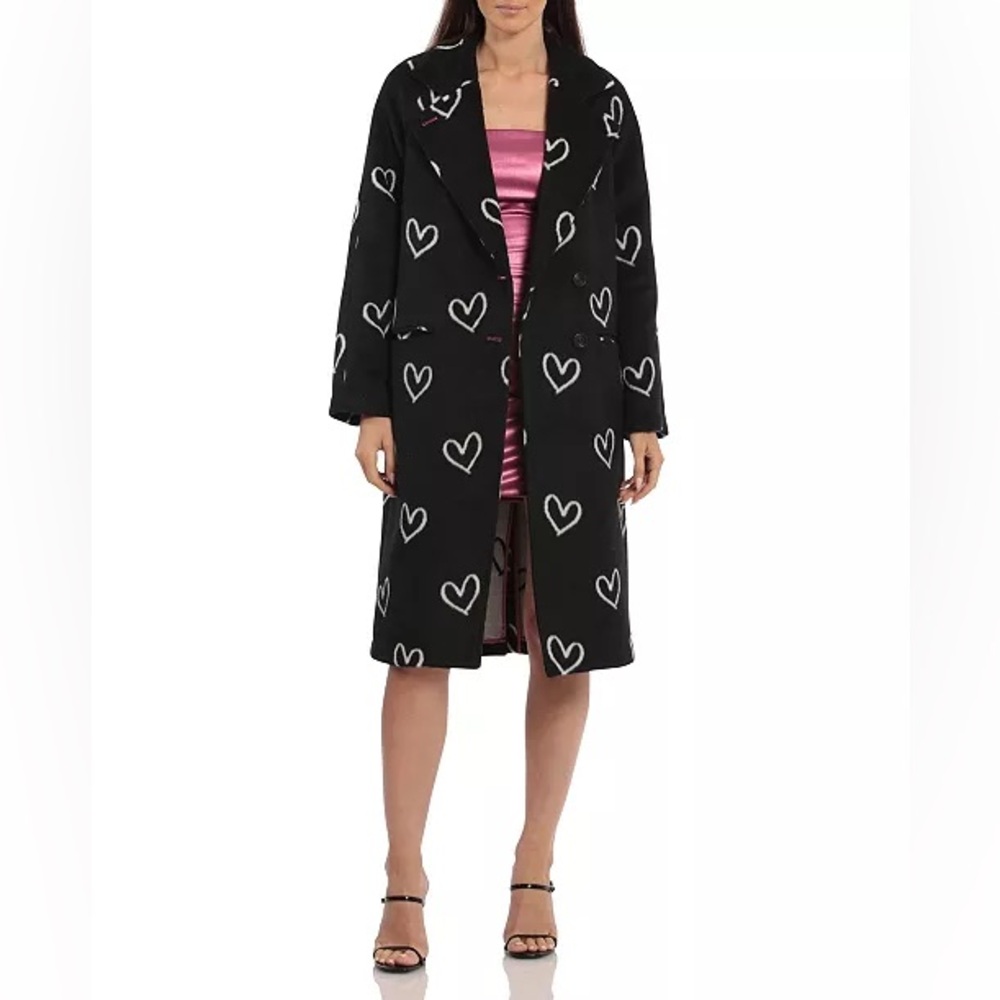 Avec Les Filles Black & White Heart Pattern Coat